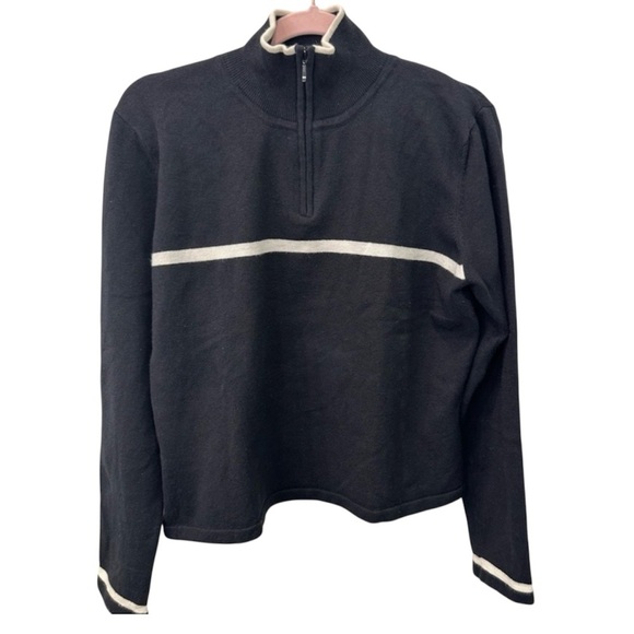 Vintage Esprit Black Sweater with White Stripe 1/4 Zip. Sz L - Picture 1 of 3
